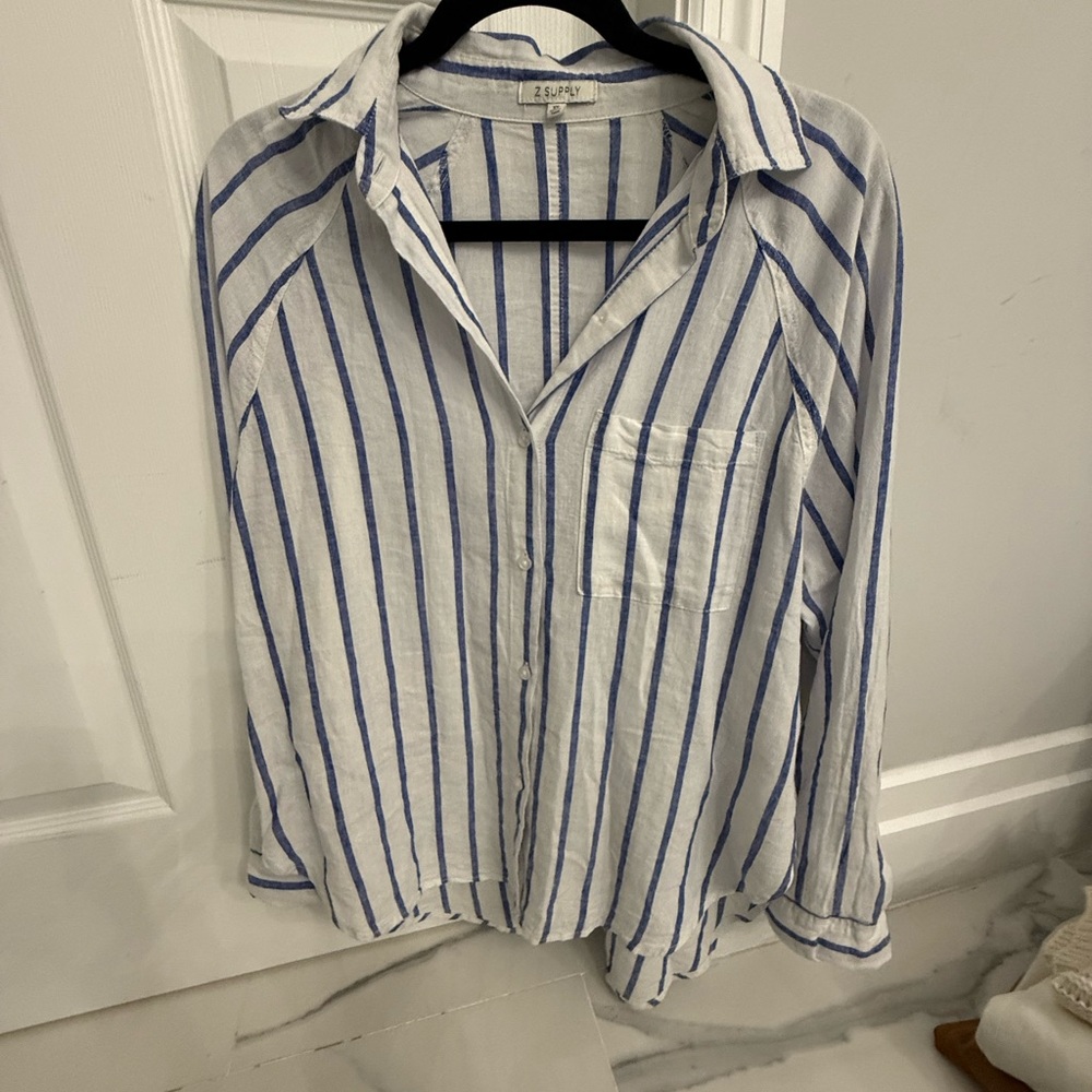 Z Supply Blue and White Striped Casual Shirt